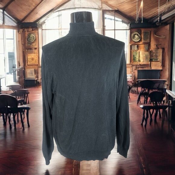 Jos A Bank Black Silk Mock Neck Sweater Beatnik Beatles Sz XL - Picture 1 of 7